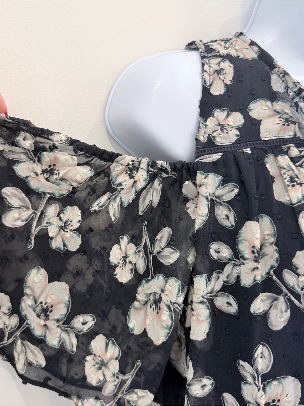 Aqua Black Floral Cold-Shoulder V-Neck Blouse - Picture 2 of 5